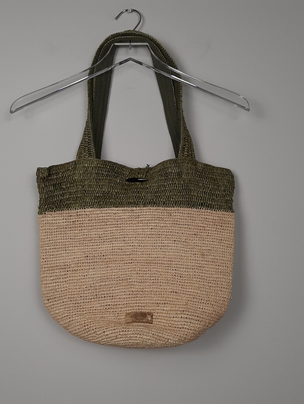 L'Atelier Du Crochet Olive Green And Tan Bag